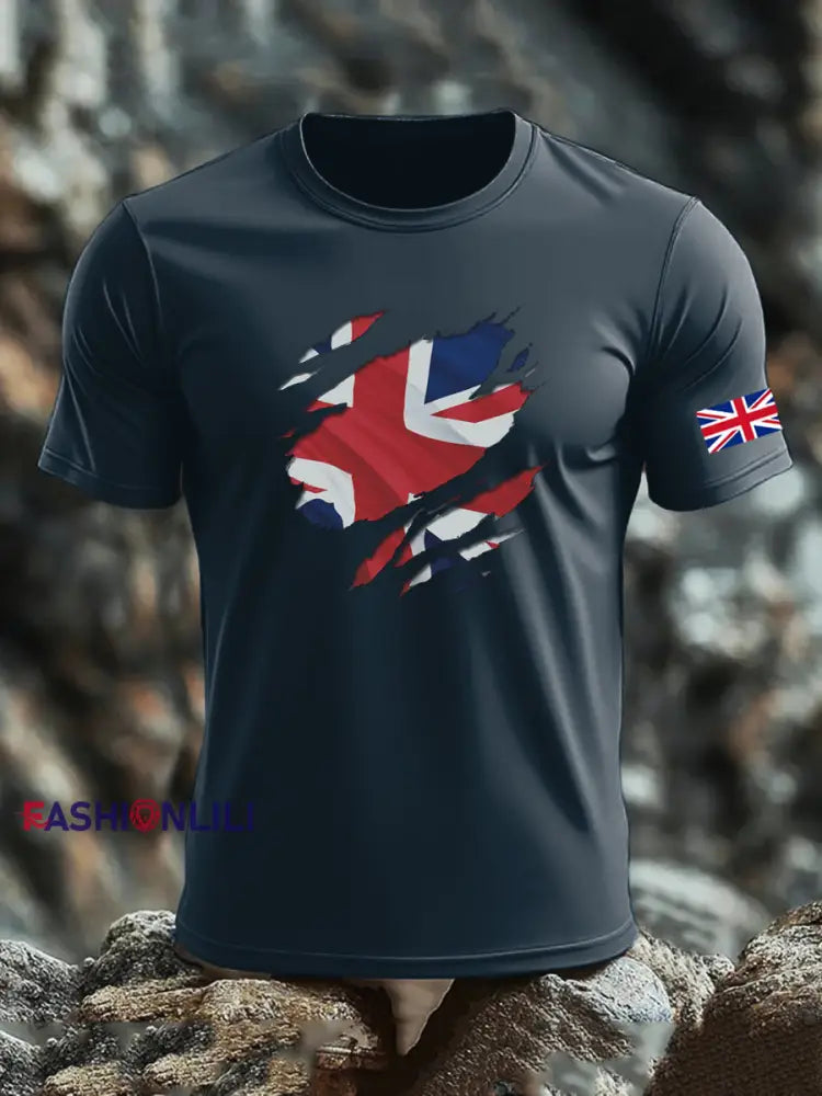 Men’s UK Flag Printed T-shirt Navy Blue / S