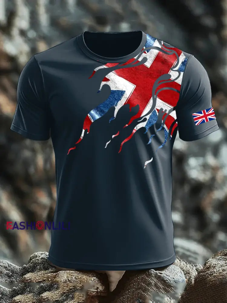 Men’s UK Flag Printed T-shirt Navy Blue / S