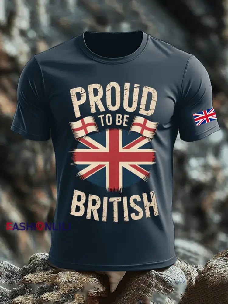 Men’s UK Flag Printed T-shirt Navy Blue / S