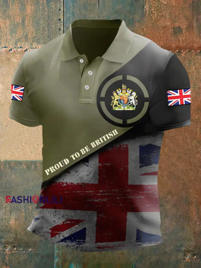 Men’s UK Flag Proud To Be British Printed Casual POLO T-shirt Army Green / S