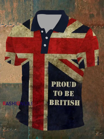 Men’s UK Flag Proud To Be British Printed Casual POLO T-shirt Navy Blue / S