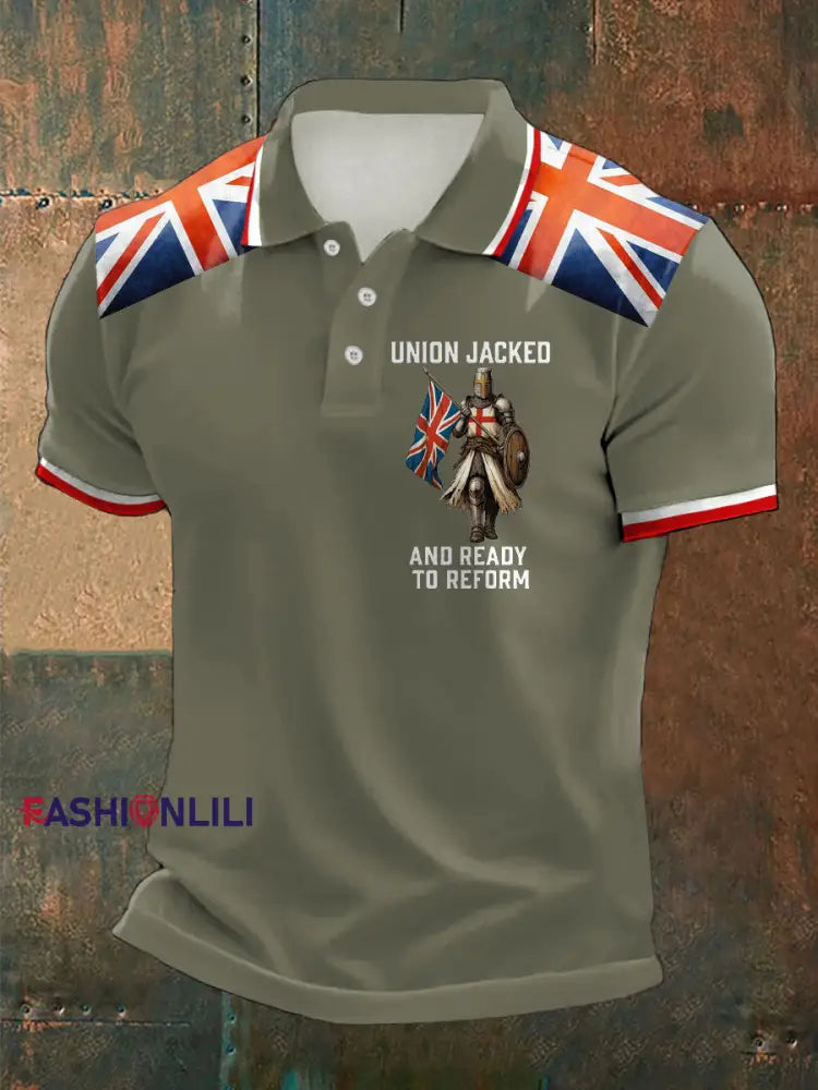 Men’s UK Flag Ready To Reform Printed Casual Tops Army Green / S