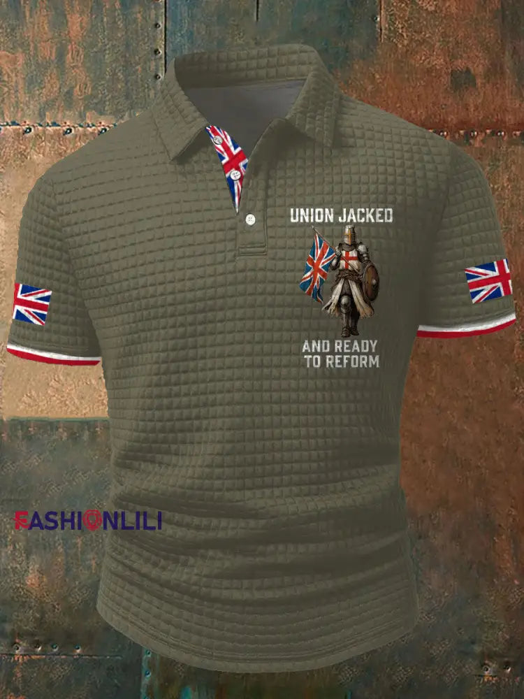 Men’s UK Flag Ready To Reform Printed Casual Tops Army Green / S