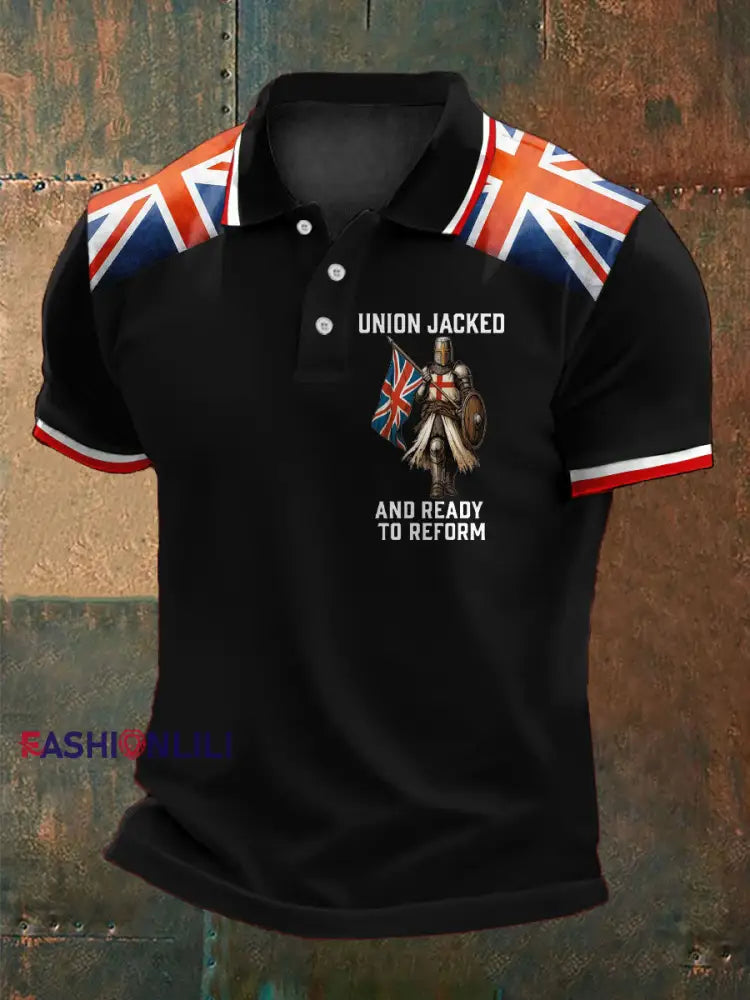 Men’s UK Flag Ready To Reform Printed Casual Tops Black / S