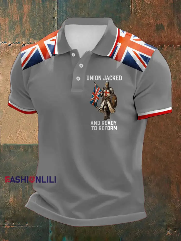 Men’s UK Flag Ready To Reform Printed Casual Tops Light Gray / S