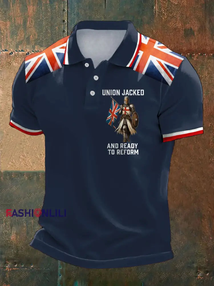 Men’s UK Flag Ready To Reform Printed Casual Tops Navy Blue / S