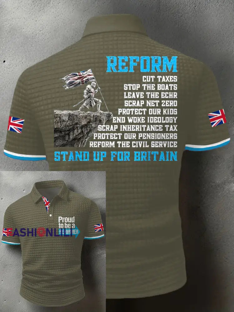 Men’s UK Flag Reform Printed Casual Tops Army Green / S