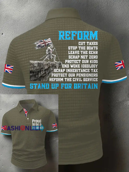 Men’s UK Flag Reform Printed Casual Tops Army Green / S