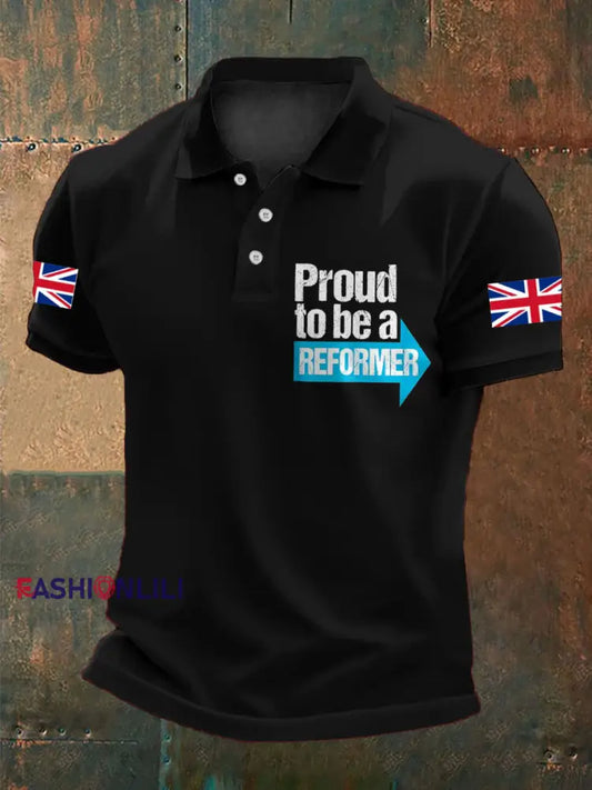 Men’s UK Flag Reform Printed Casual Tops Black / S