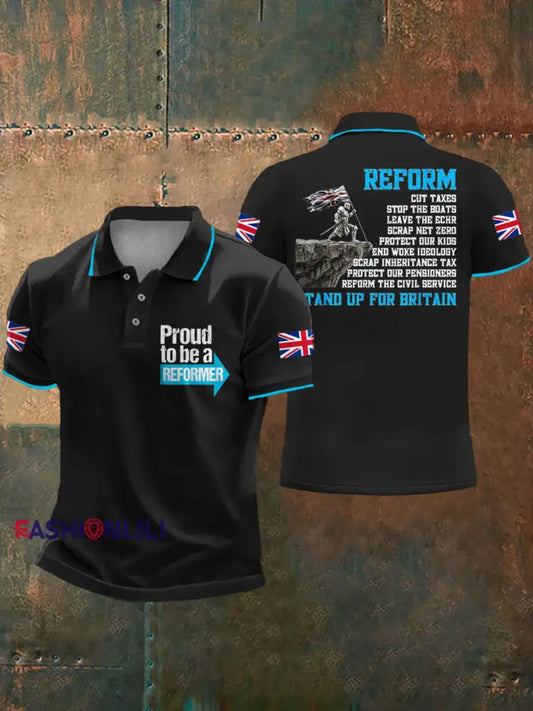 Men’s UK Flag Reform Printed Casual Tops Black / S