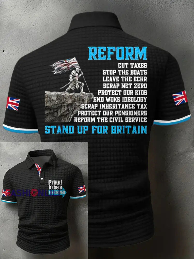 Men’s UK Flag Reform Printed Casual Tops Black / S