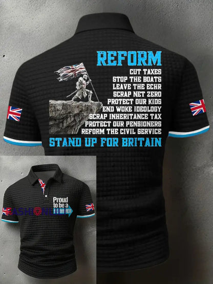 Men’s UK Flag Reform Printed Casual Tops Black / S