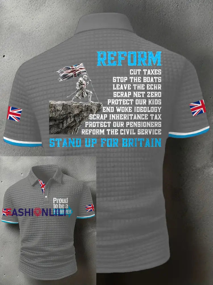 Men’s UK Flag Reform Printed Casual Tops Light Gray / S