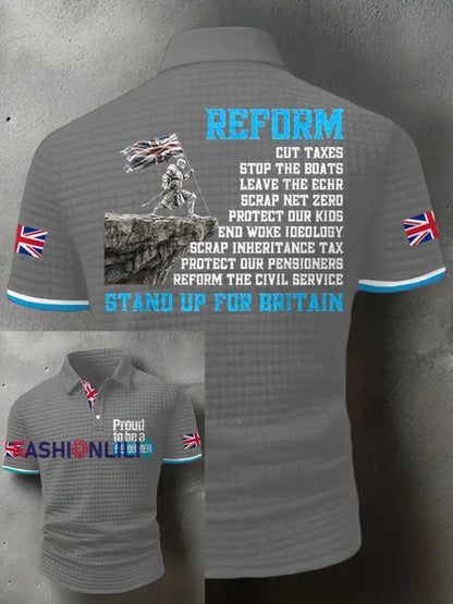 Men’s UK Flag Reform Printed Casual Tops Light Gray / S