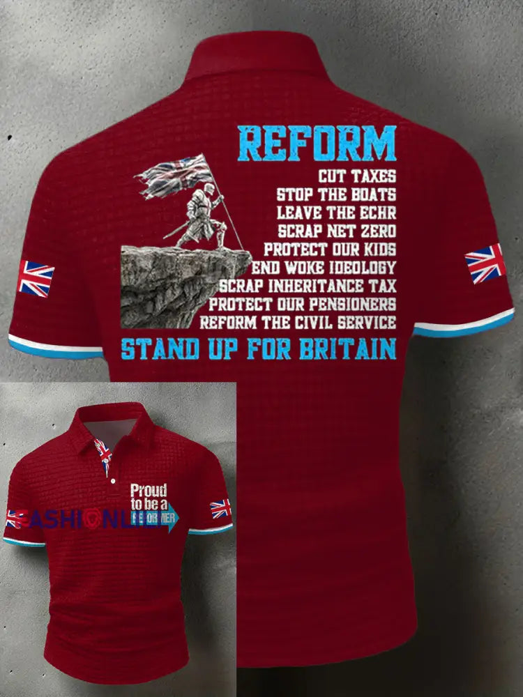 Men’s UK Flag Reform Printed Casual Tops Red / S