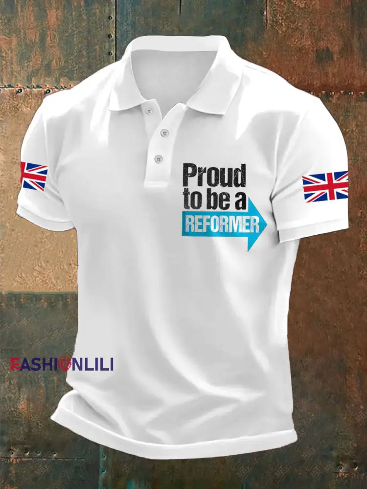 Men’s UK Flag Reform Printed Casual Tops White / S
