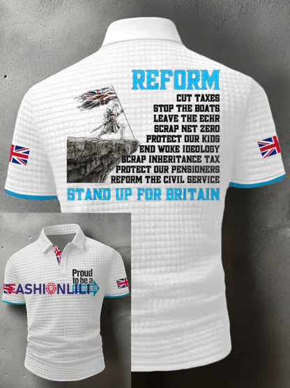 Men’s UK Flag Reform Printed Casual Tops White / S