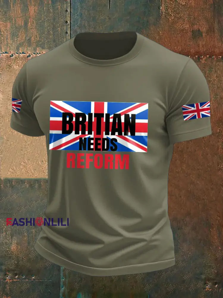 Men’s UK Flag Reform Printed T shirt Army Green / S