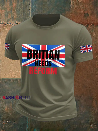Men’s UK Flag Reform Printed T shirt Army Green / S