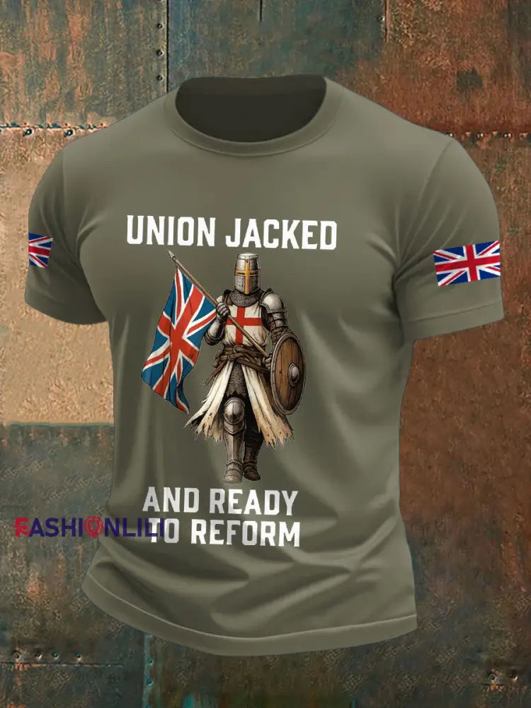 Men’s UK Flag Reform Printed T shirt Army Green / S