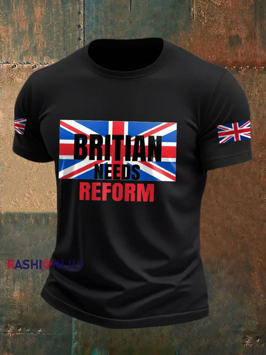 Men’s UK Flag Reform Printed T shirt Black / S