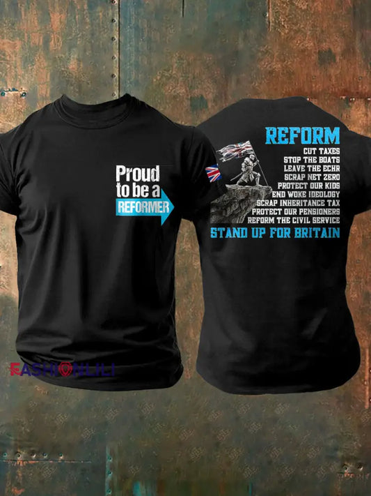 Men’s UK Flag Reform Printed T shirt Black / S