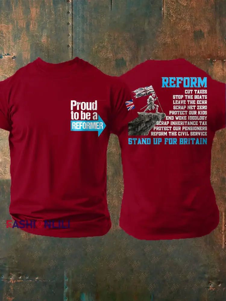 Men’s UK Flag Reform Printed T shirt Deep Red / S