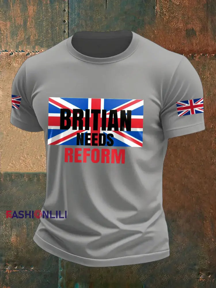 Men’s UK Flag Reform Printed T shirt Light Gray / S