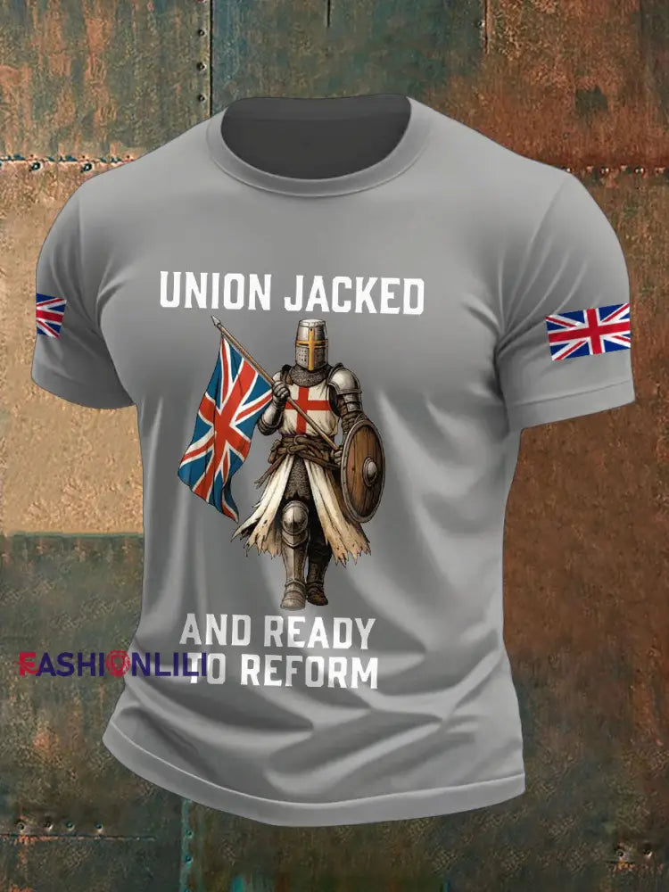 Men’s UK Flag Reform Printed T shirt Light Gray / S