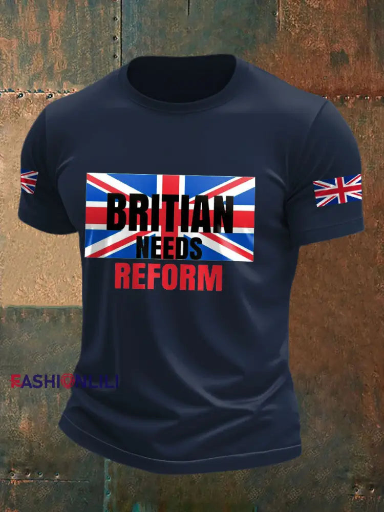 Men’s UK Flag Reform Printed T shirt Navy Blue / S