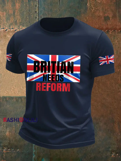 Men’s UK Flag Reform Printed T shirt Navy Blue / S