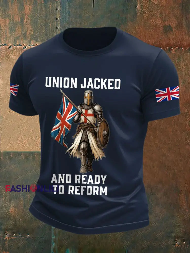 Men’s UK Flag Reform Printed T shirt Navy Blue / S