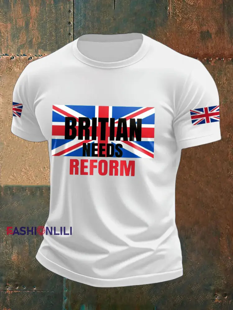 Men’s UK Flag Reform Printed T shirt White / S