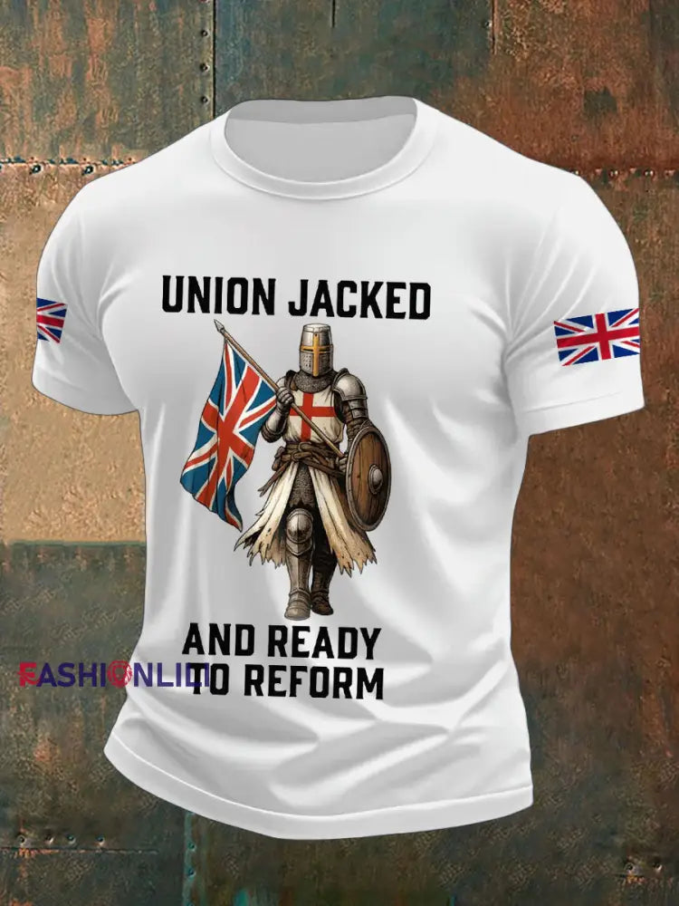 Men’s UK Flag Reform Printed T shirt White / S