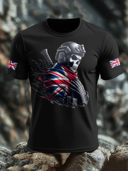 Men’s UK Flag Skull Printed T-shirt Black / S