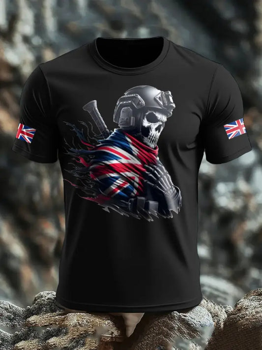 Men’s UK Flag Skull Printed T-shirt Black / S