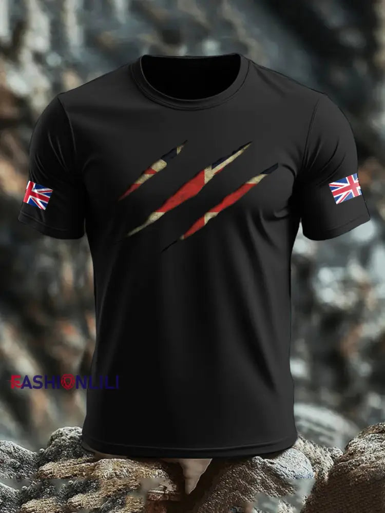 Men’s UK Flag Skull Printed T-shirt Black / S