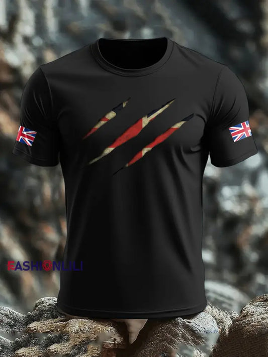 Men’s UK Flag Skull Printed T-shirt Black / S