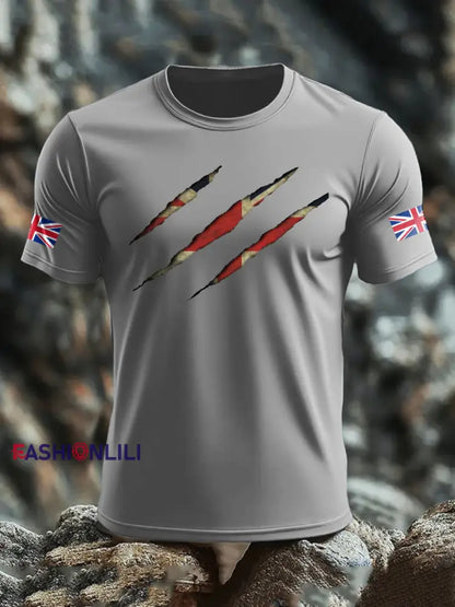 Men’s UK Flag Skull Printed T-shirt Light Gray / S