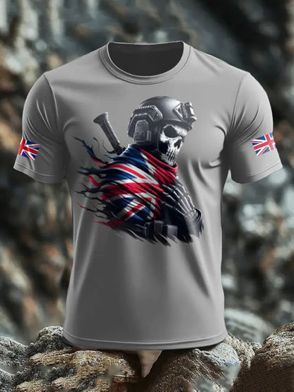 Men’s UK Flag Skull Printed T-shirt Light Gray / S
