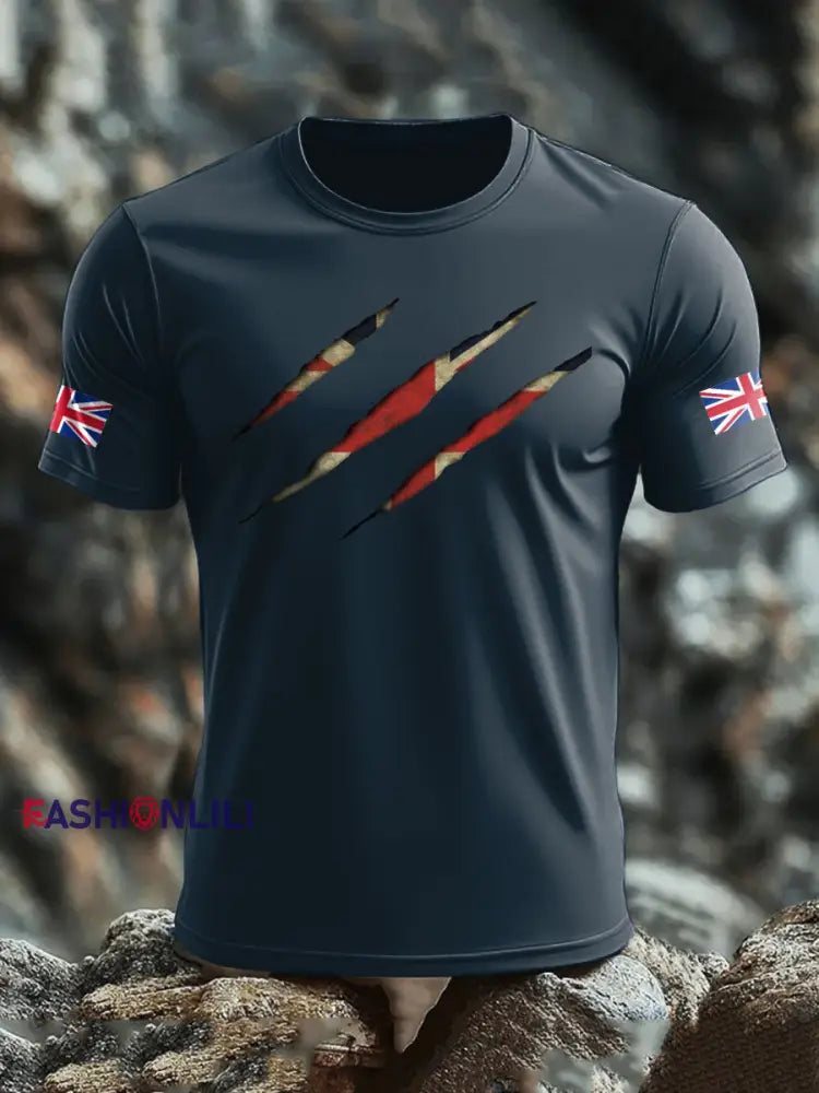 Men’s UK Flag Skull Printed T-shirt Navy Blue / S