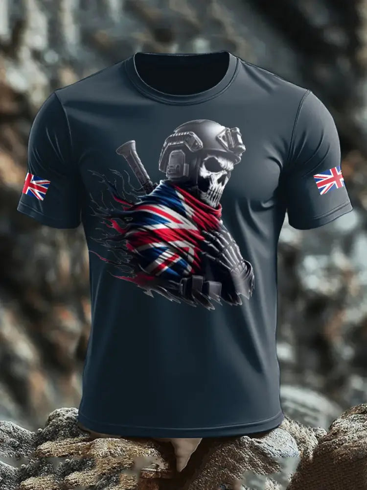 Men’s UK Flag Skull Printed T-shirt Navy Blue / S
