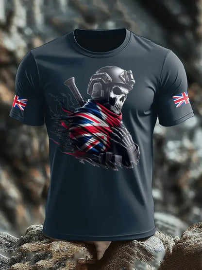 Men’s UK Flag Skull Printed T-shirt Navy Blue / S