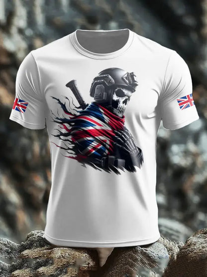 Men’s UK Flag Skull Printed T-shirt White / S