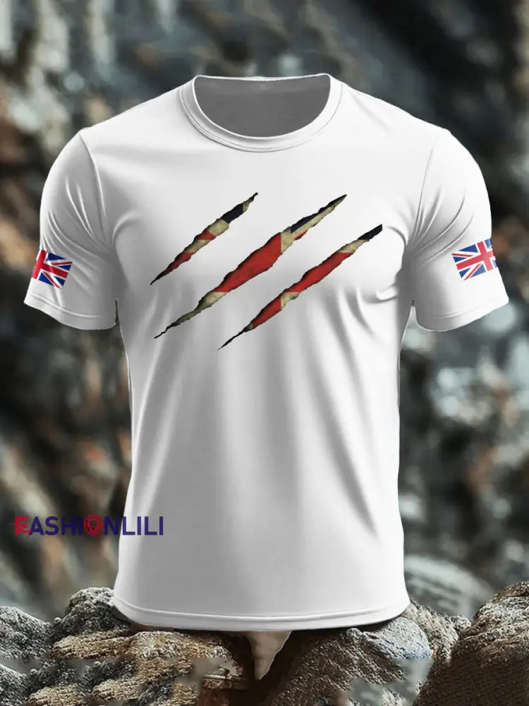 Men’s UK Flag Skull Printed T-shirt White / S