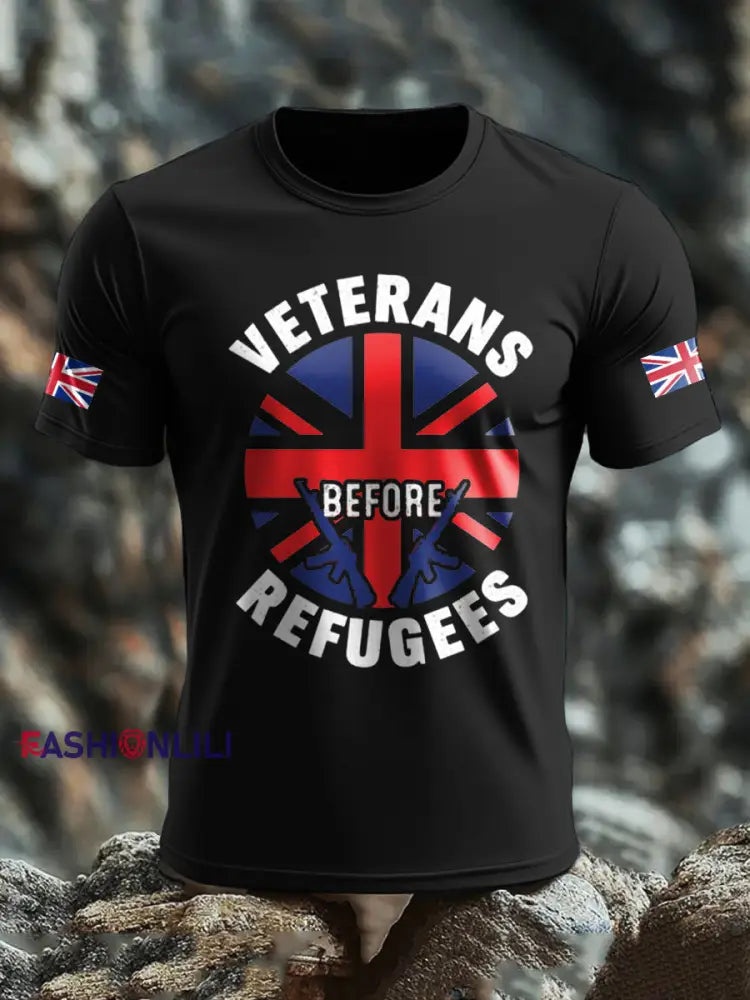 Men’s UK Flag Stop Illegal Immigration Printed T-shirt Black / S