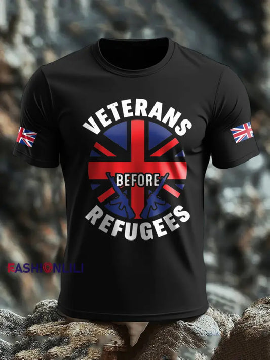 Men’s UK Flag Stop Illegal Immigration Printed T-shirt Black / S