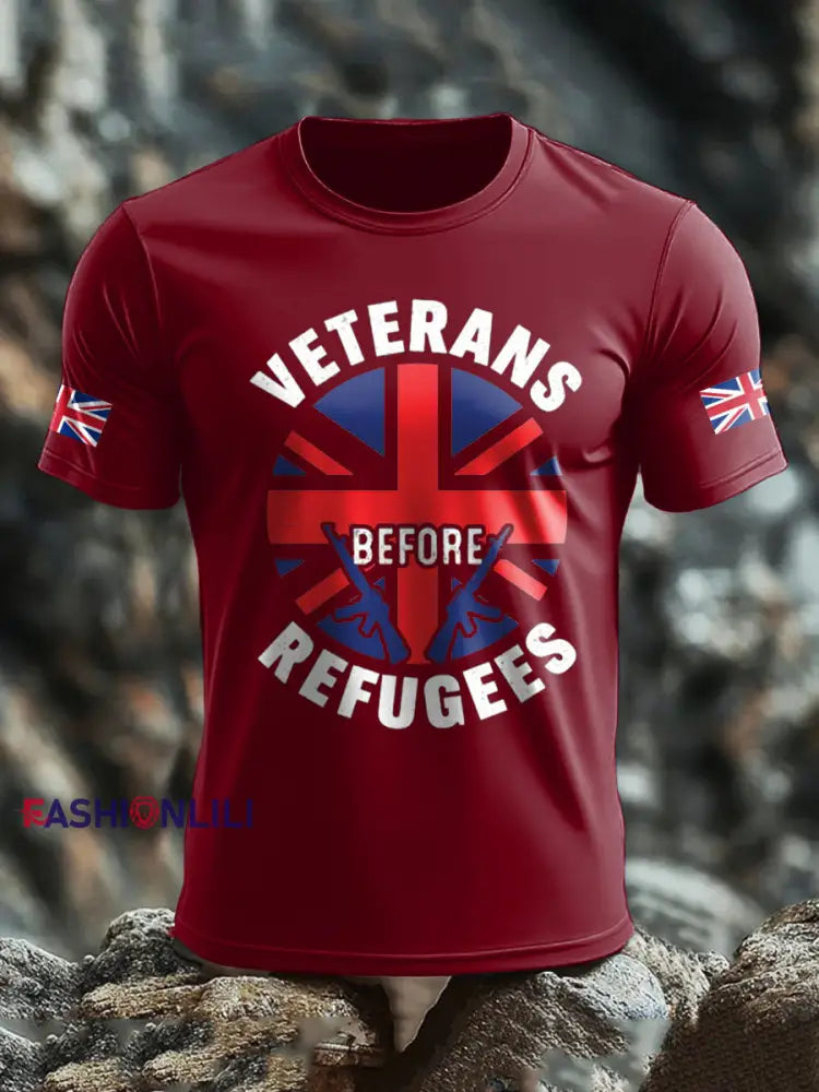Men’s UK Flag Stop Illegal Immigration Printed T-shirt Deep Red / S