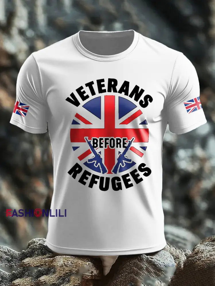 Men’s UK Flag Stop Illegal Immigration Printed T-shirt White / S