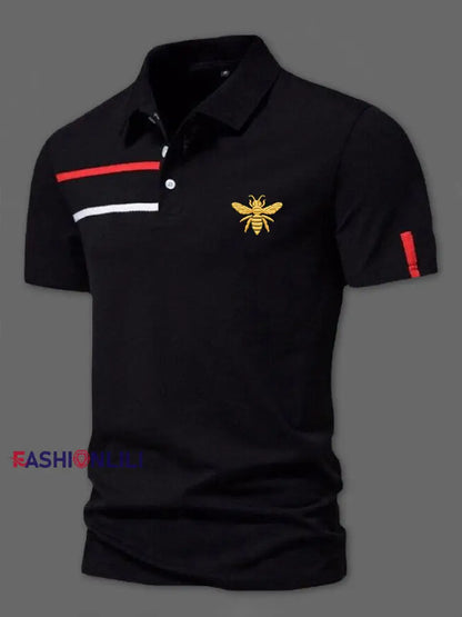 Men’s UK Flag Stripes Print Casual Short Sleeve Top Black / S
